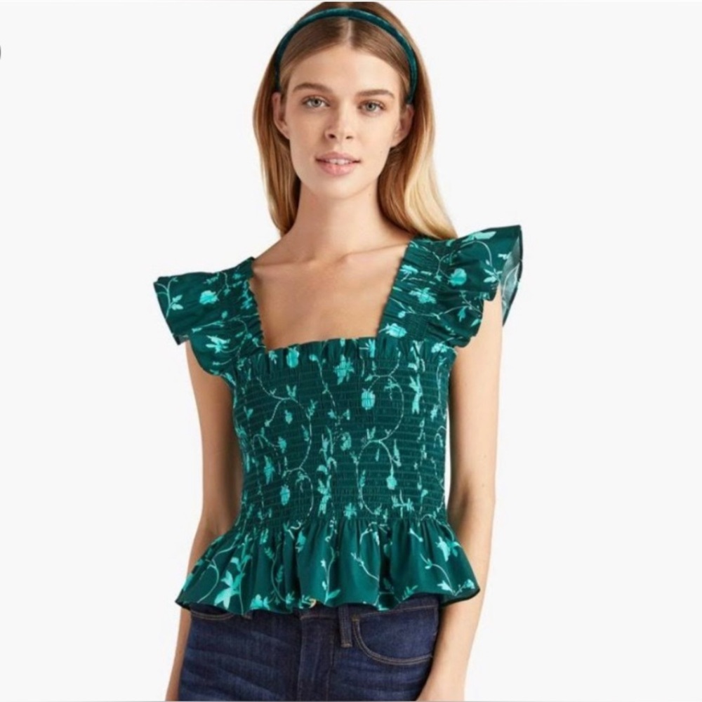 Hill House Paz Top in Emerald Botanical Size S
